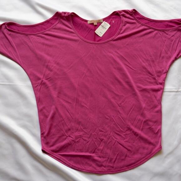 NWT Neiman Marcus Pink Fuchsia Cold Shoulder Scoop Neck Top Casual - Picture 11 of 12